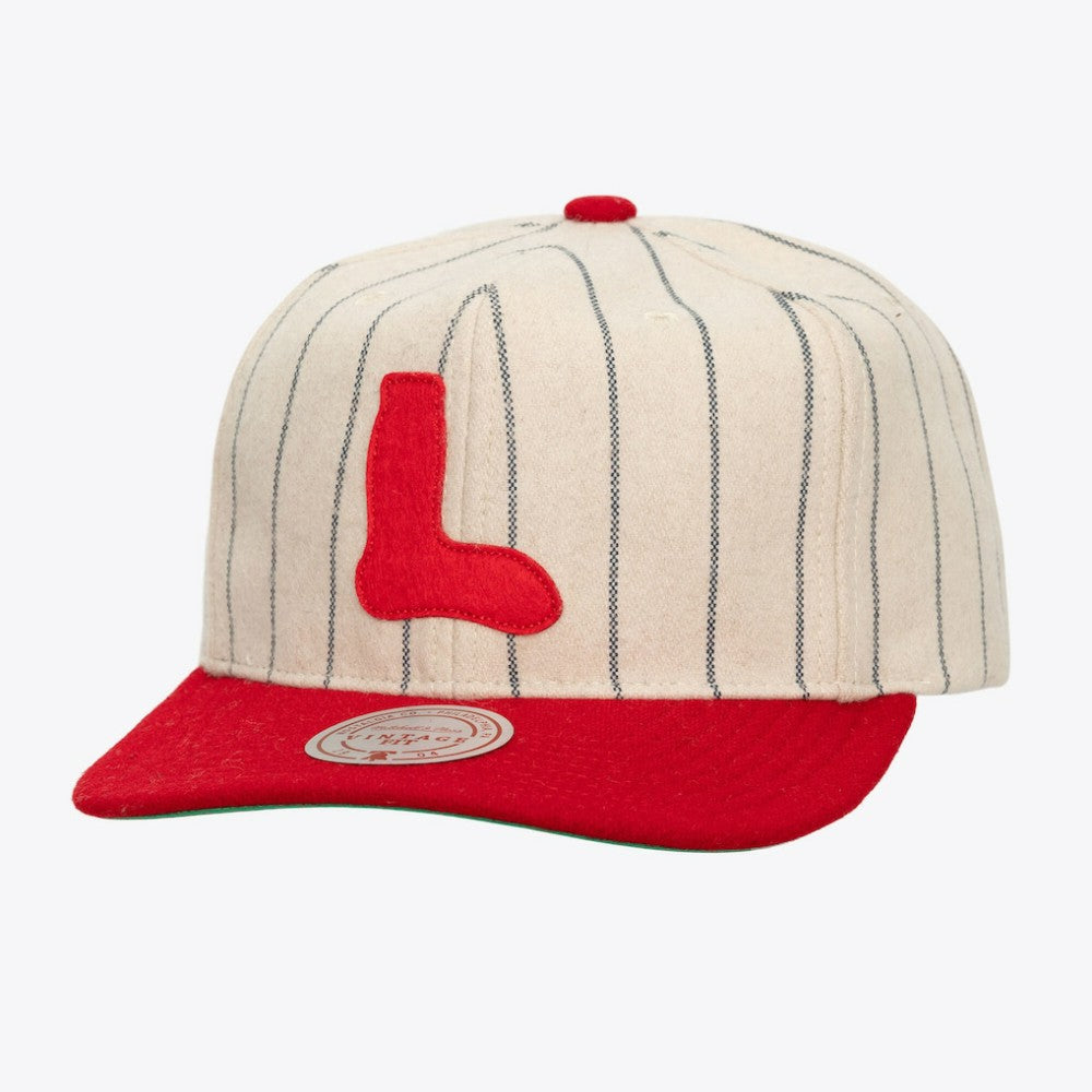 Boston Red Sox Unisex Vintage Ground Melton Wool Pinstripe Adjustable Hat Cream | Mitchell & Ness
