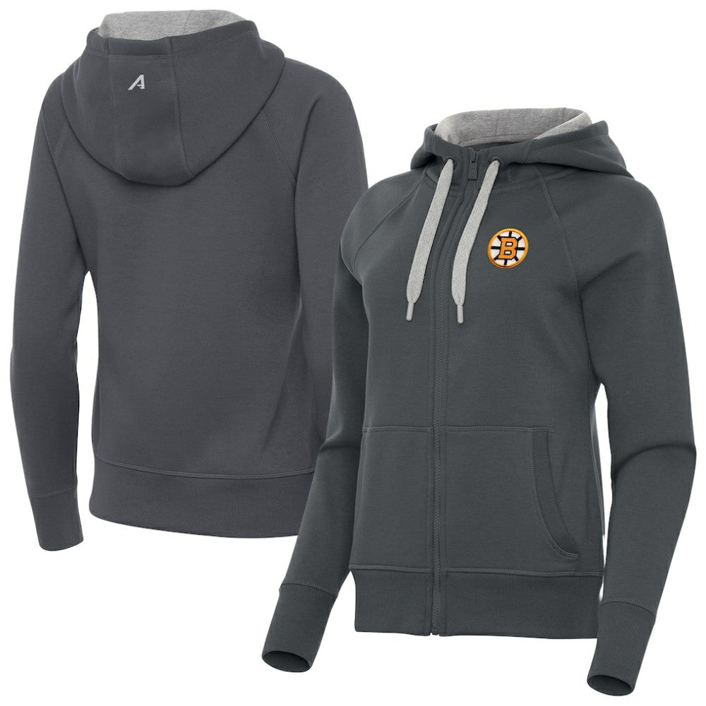 Boston Bruins Antigua Women's Victory Full-Zip Hoodie Charcoal
