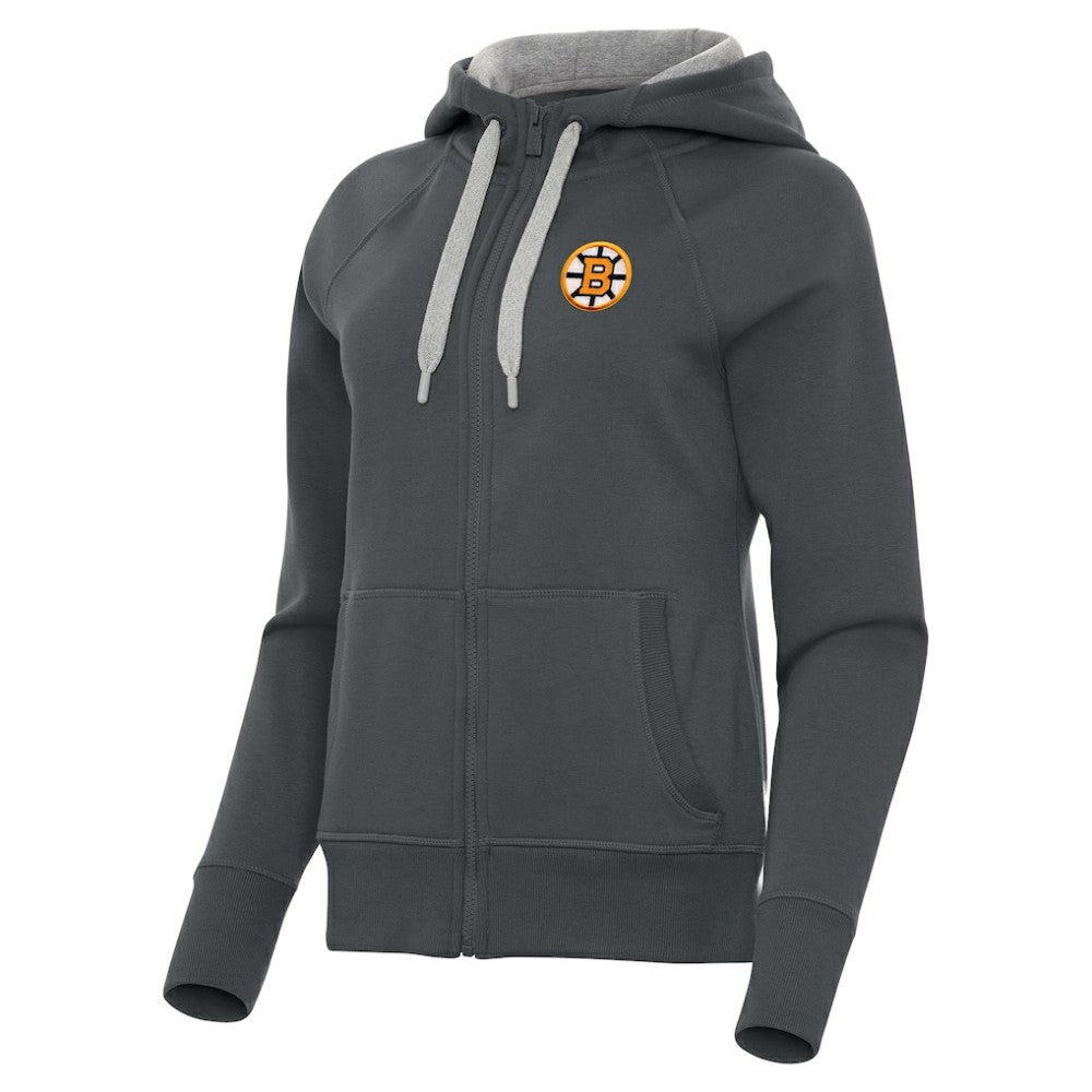 Boston Bruins Antigua Women's Victory Full-Zip Hoodie Charcoal