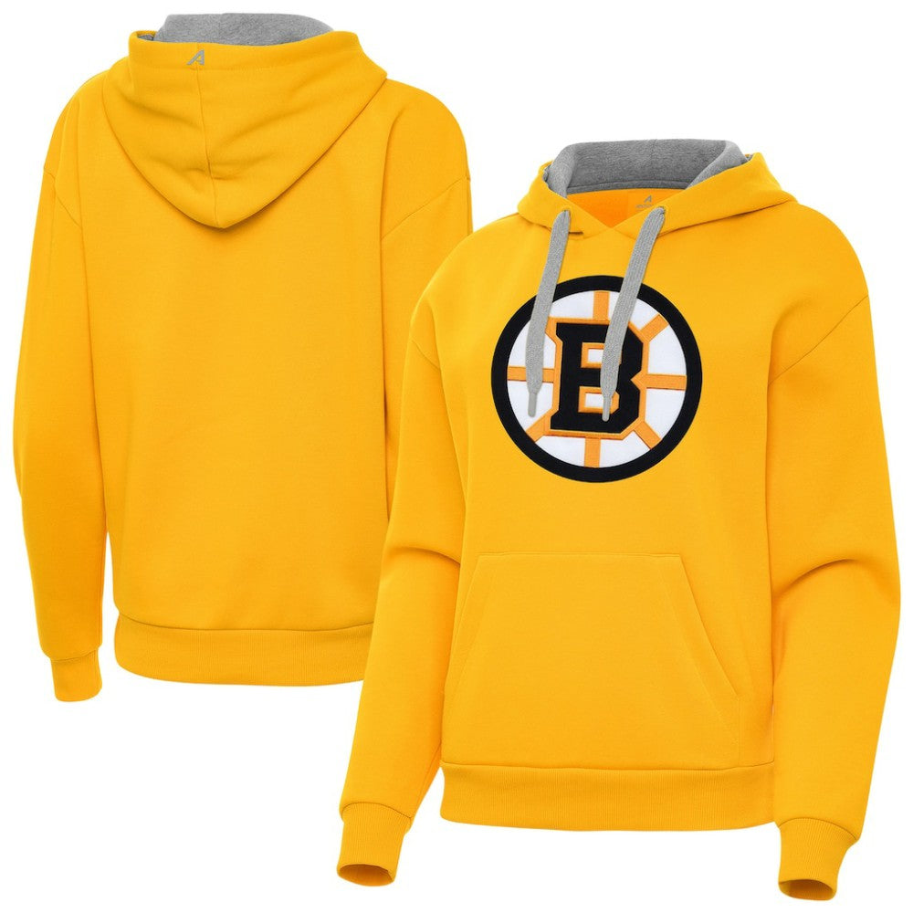 Boston Bruins Antigua Women's Victory Pullover Hoodie Gold