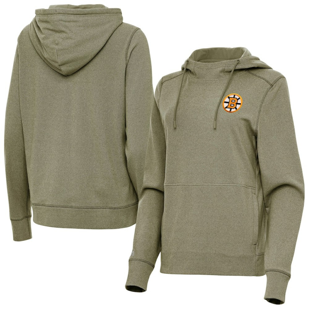Boston Bruins Antigua Women's Justice Pullover Hoodie Olive