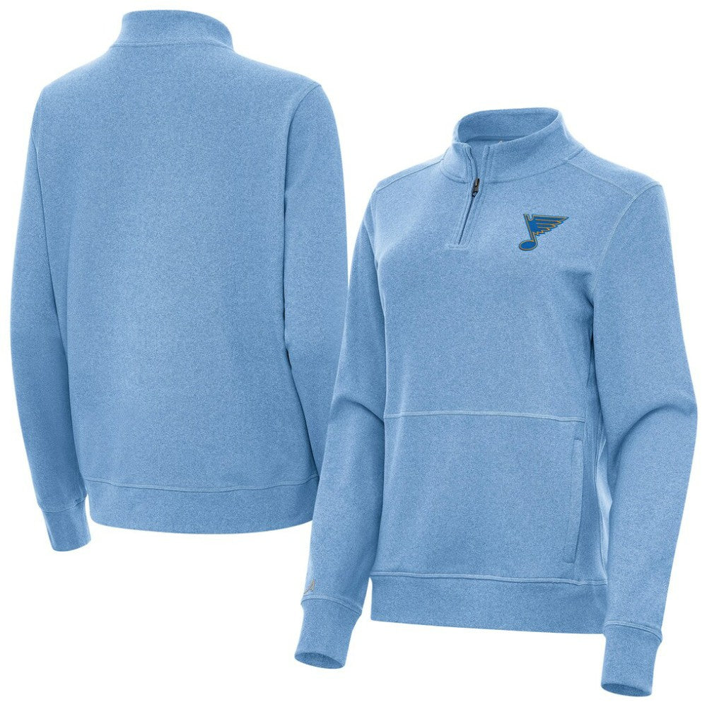 St. Louis Blues Antigua Women's Crush Quarter-Zip Pullover Heather Blue