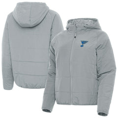 St. Louis Blues Antigua Women's Raglan Universe Full-Zip Hooded Jacket Gray