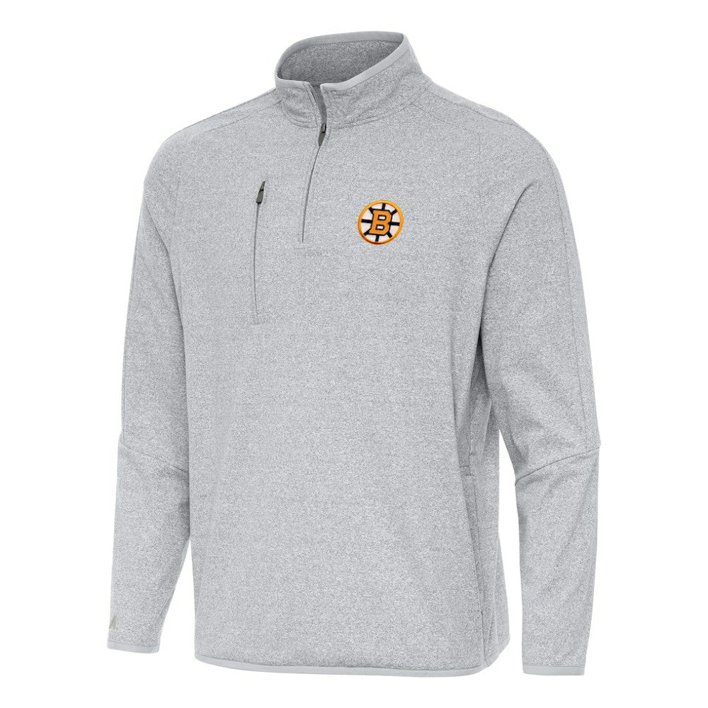Boston Bruins Antigua Certain Tri-Blend Quarter-Zip Top Heather Gray