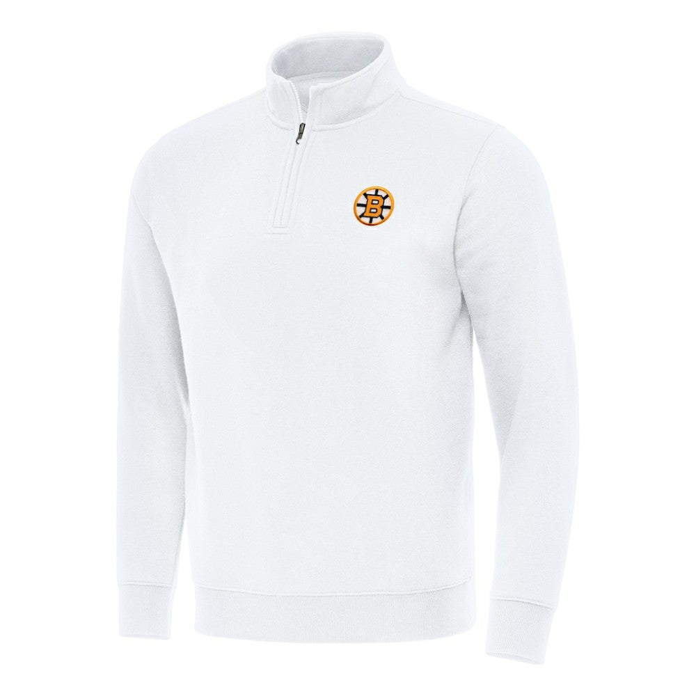 Boston Bruins Antigua Victory Quarter-Zip Pullover Top White