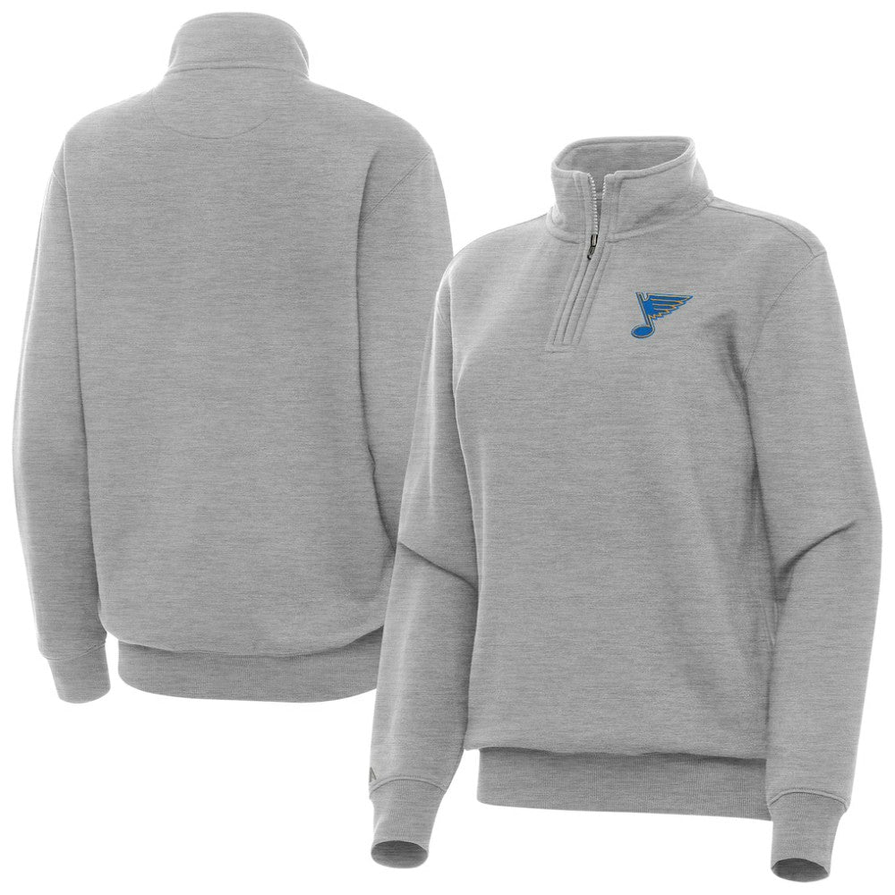 St. Louis Blues Antigua Women's Victory Quarter-Zip Pullover Top Heather Gray