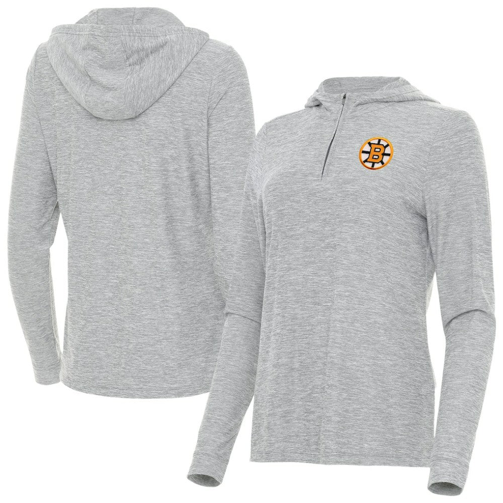 Boston Bruins Antigua Women's Daybreak Quarter-Zip Hoodie Heather Gray
