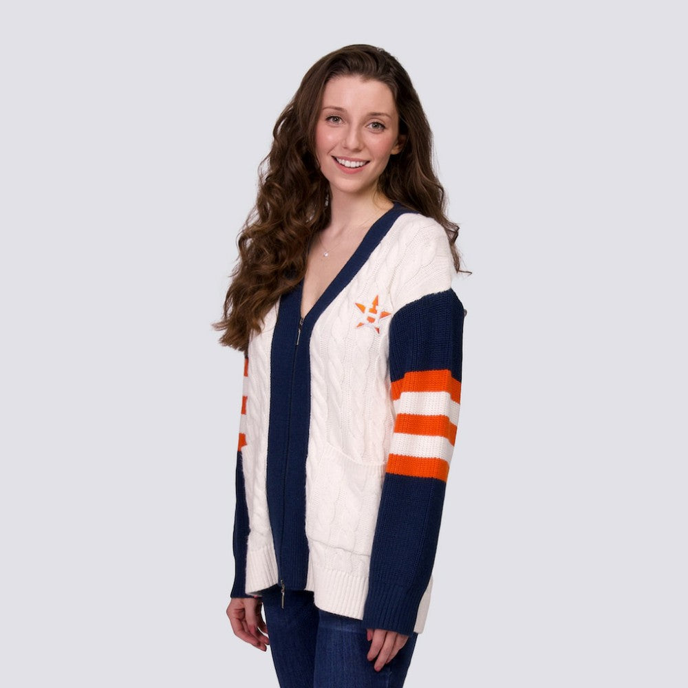 Houston Astros Lusso Women's Shyla Knit V-Neck Full-Zip Sweater Navy/White