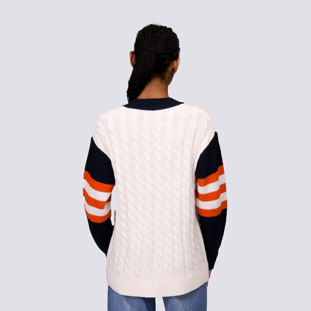 San Francisco Giants Lusso Women's Shyla Knit V-Neck Full-Zip Sweater Black/White