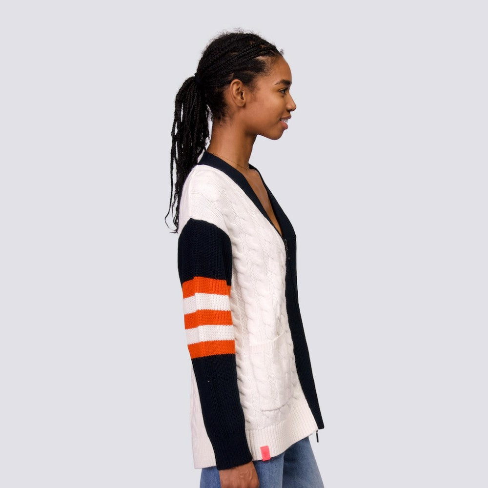 San Francisco Giants Lusso Women's Shyla Knit V-Neck Full-Zip Sweater Black/White