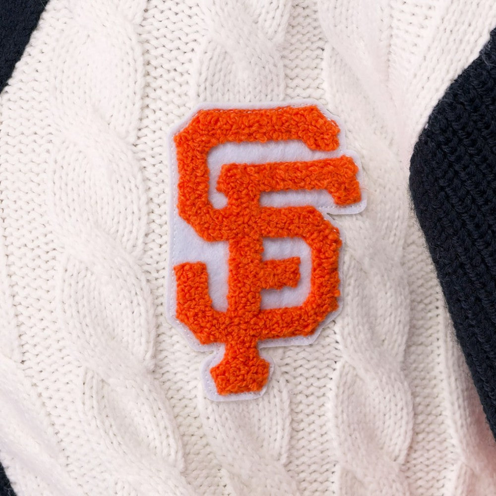 San Francisco Giants Lusso Women's Shyla Knit V-Neck Full-Zip Sweater Black/White