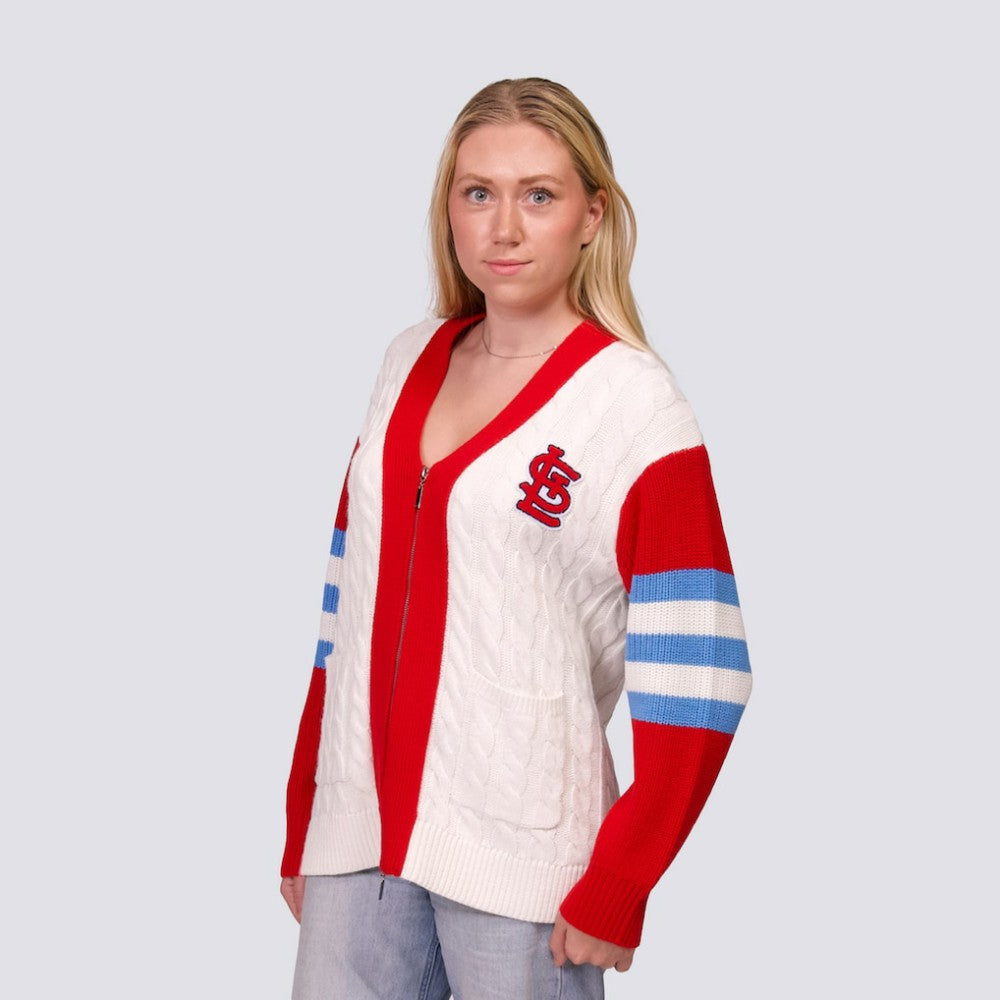 St. Louis Cardinals Lusso Women's Shyla Knit V-Neck Full-Zip Sweater Red/White