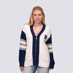 New York Yankees Lusso Women's Shyla Knit V-Neck Full-Zip Sweater Navy/White