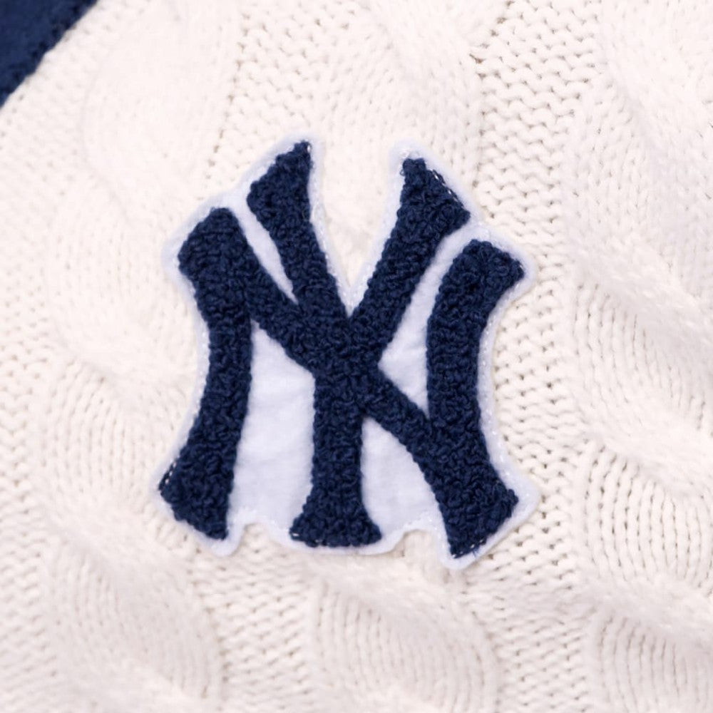 New York Yankees Lusso Women's Shyla Knit V-Neck Full-Zip Sweater Navy/White