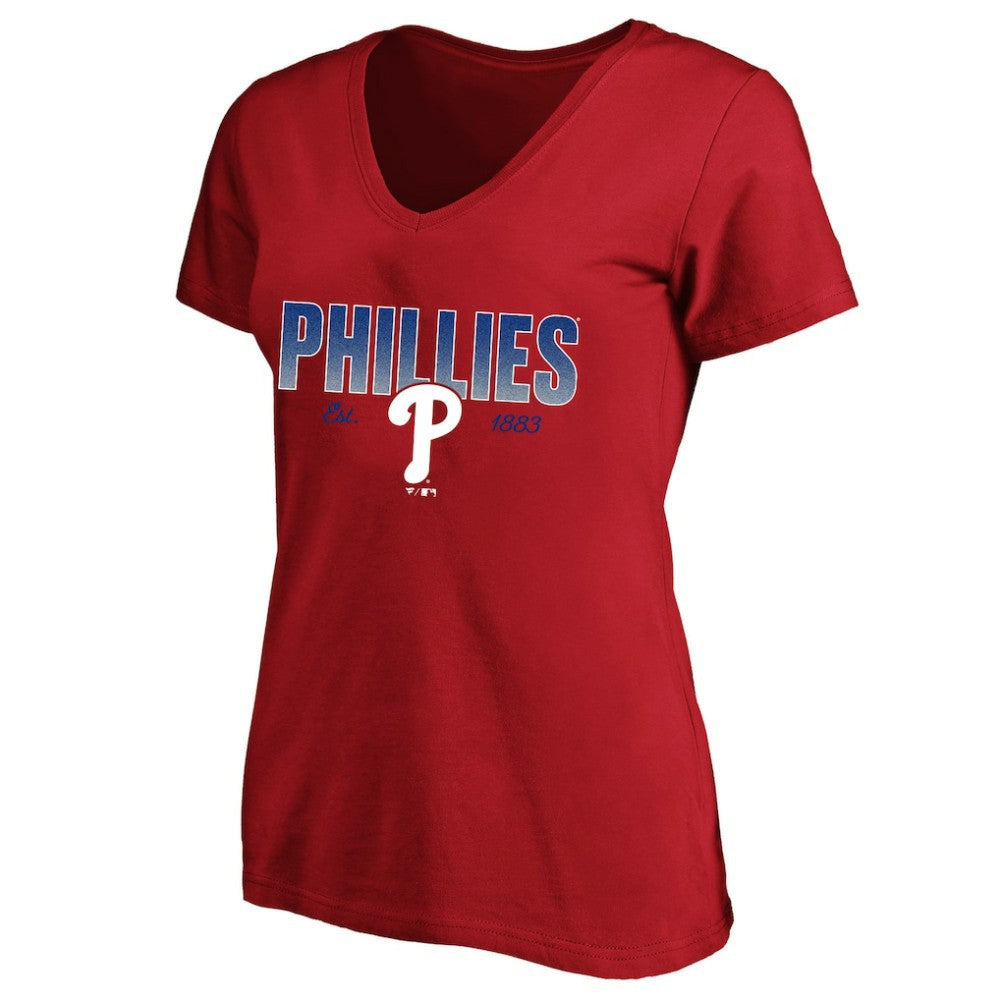 Philadelphia Phillies Profile Women's Plus Size Wordmark V-Neck T-Shirt Red
