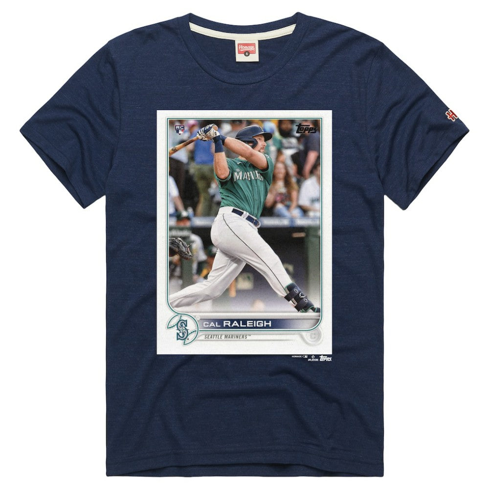 Cal Raleigh Seattle Mariners Homage Topps Baseball Card Player Tri-Blend T-Shirt Navy