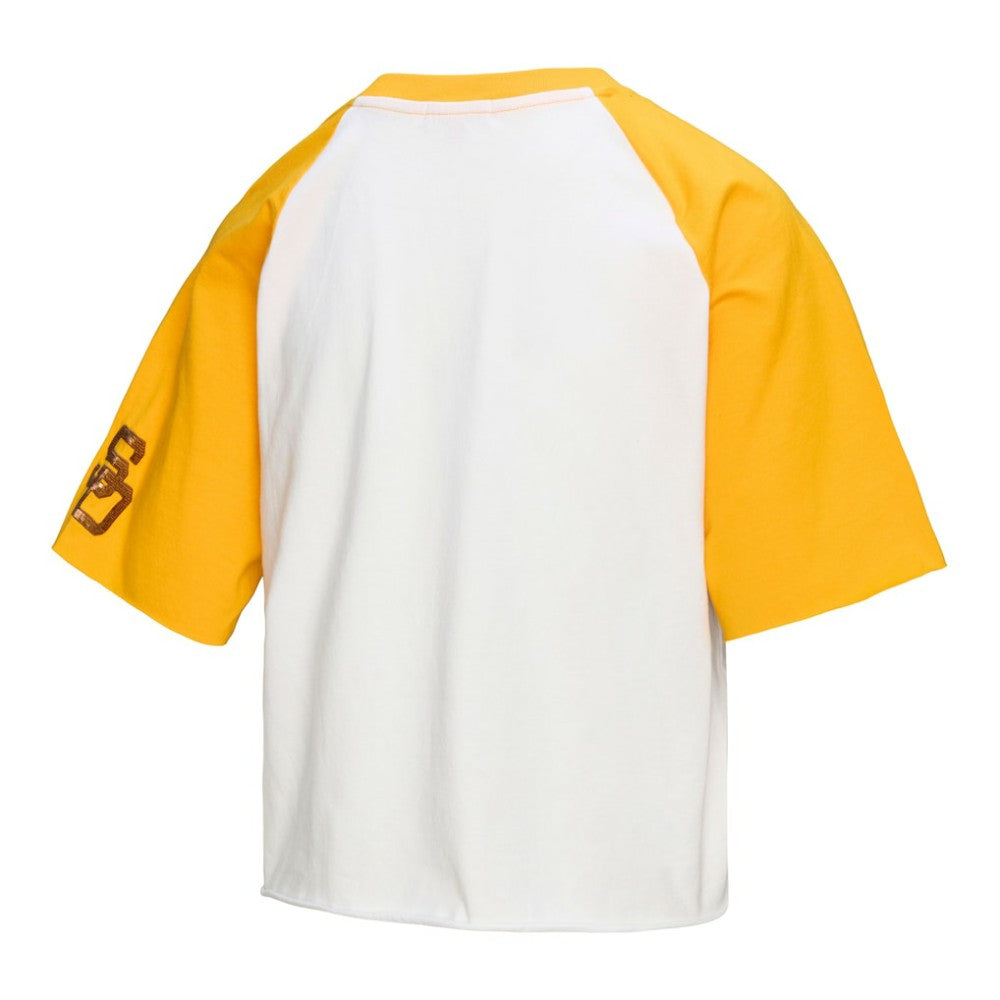 San Diego Padres Women's Cropped Raglan Boxy T-Shirt White | Mitchell & Ness