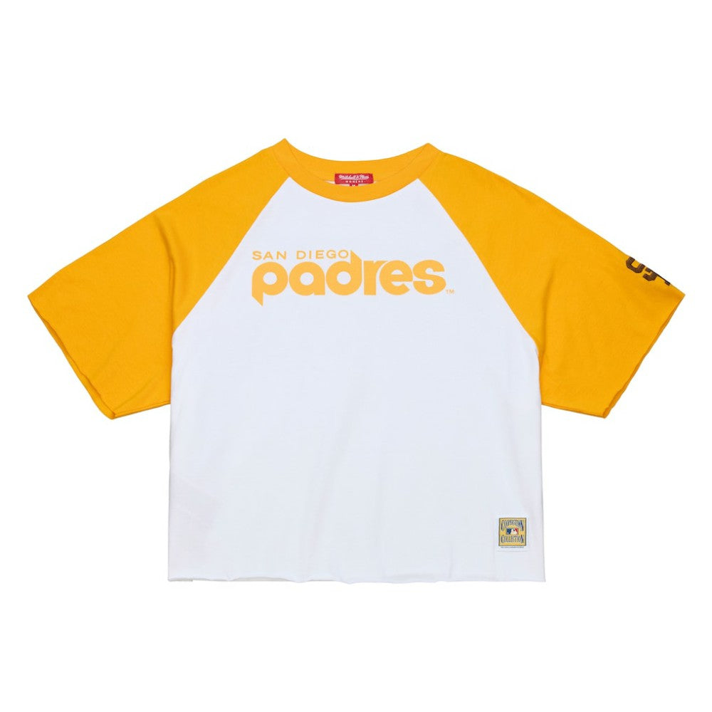 San Diego Padres Women's Cropped Raglan Boxy T-Shirt White | Mitchell & Ness
