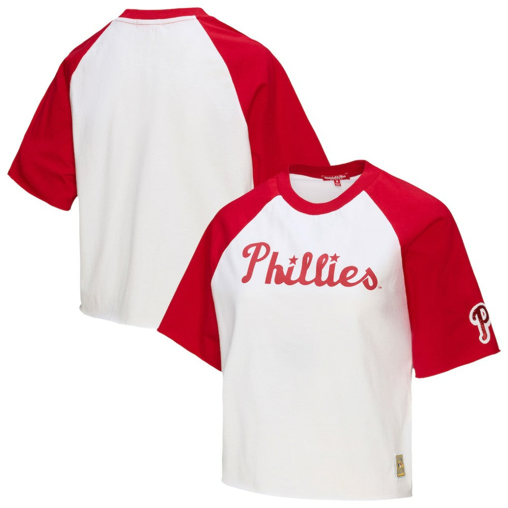 Philadelphia Phillies Women's Cropped Raglan Boxy T-Shirt White | Mitchell & Ness