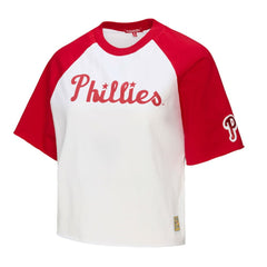 Philadelphia Phillies Women's Cropped Raglan Boxy T-Shirt White | Mitchell & Ness