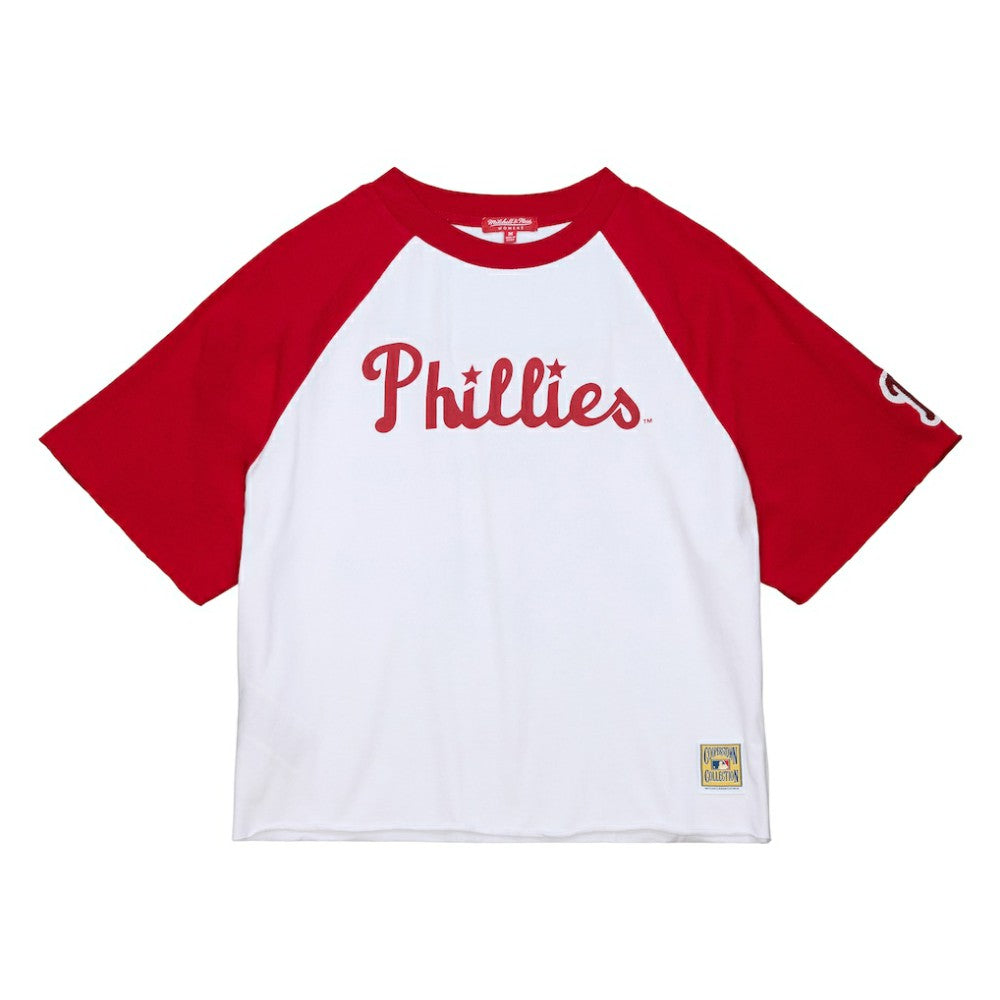 Philadelphia Phillies Women's Cropped Raglan Boxy T-Shirt White | Mitchell & Ness