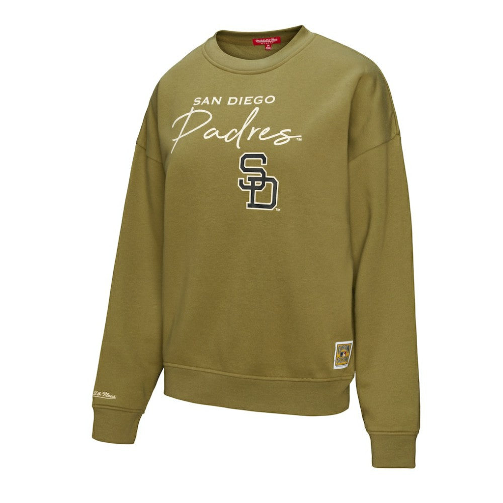 San Diego Padres Women's Oversized Crewneck Sweatshirt Olive | Mitchell & Ness