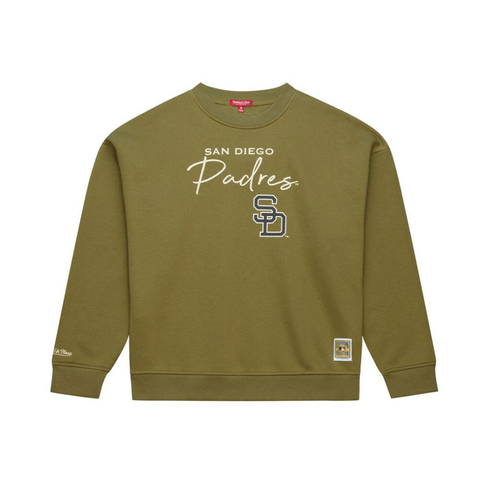 San Diego Padres Women's Oversized Crewneck Sweatshirt Olive | Mitchell & Ness