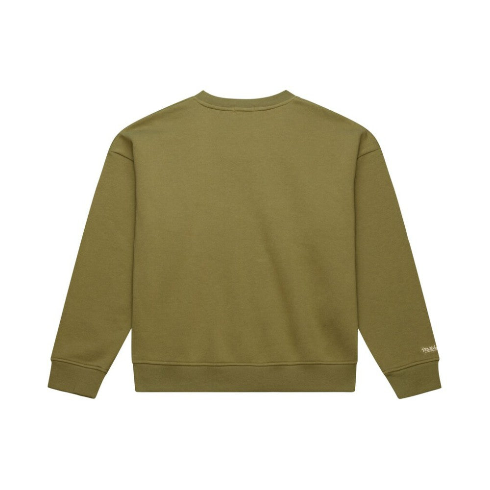 Atlanta Braves Women's Oversized Crewneck Sweatshirt Olive | Mitchell & Ness