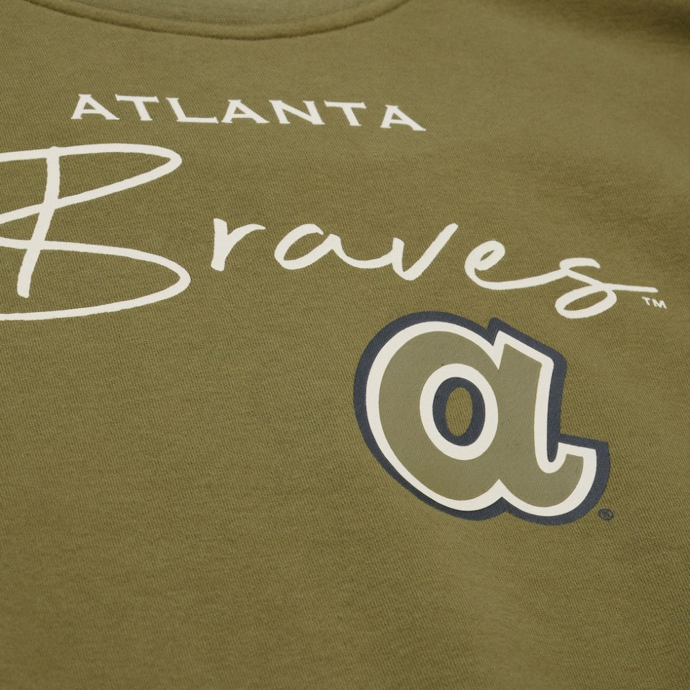 Atlanta Braves Women's Oversized Crewneck Sweatshirt Olive | Mitchell & Ness