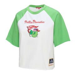 Philadelphia Phillies Women's Cropped Raglan Mascot Boxy T-Shirt White | Mitchell & Ness