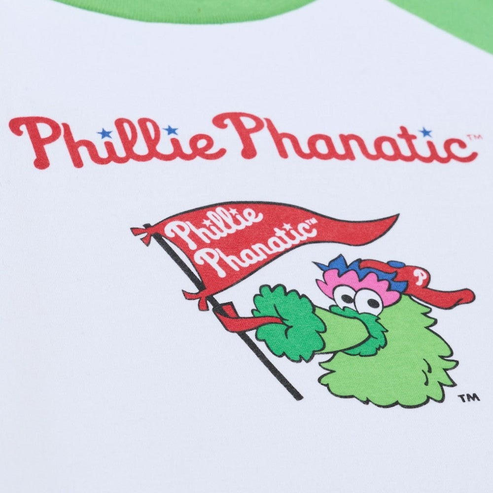 Philadelphia Phillies Women's Cropped Raglan Mascot Boxy T-Shirt White | Mitchell & Ness