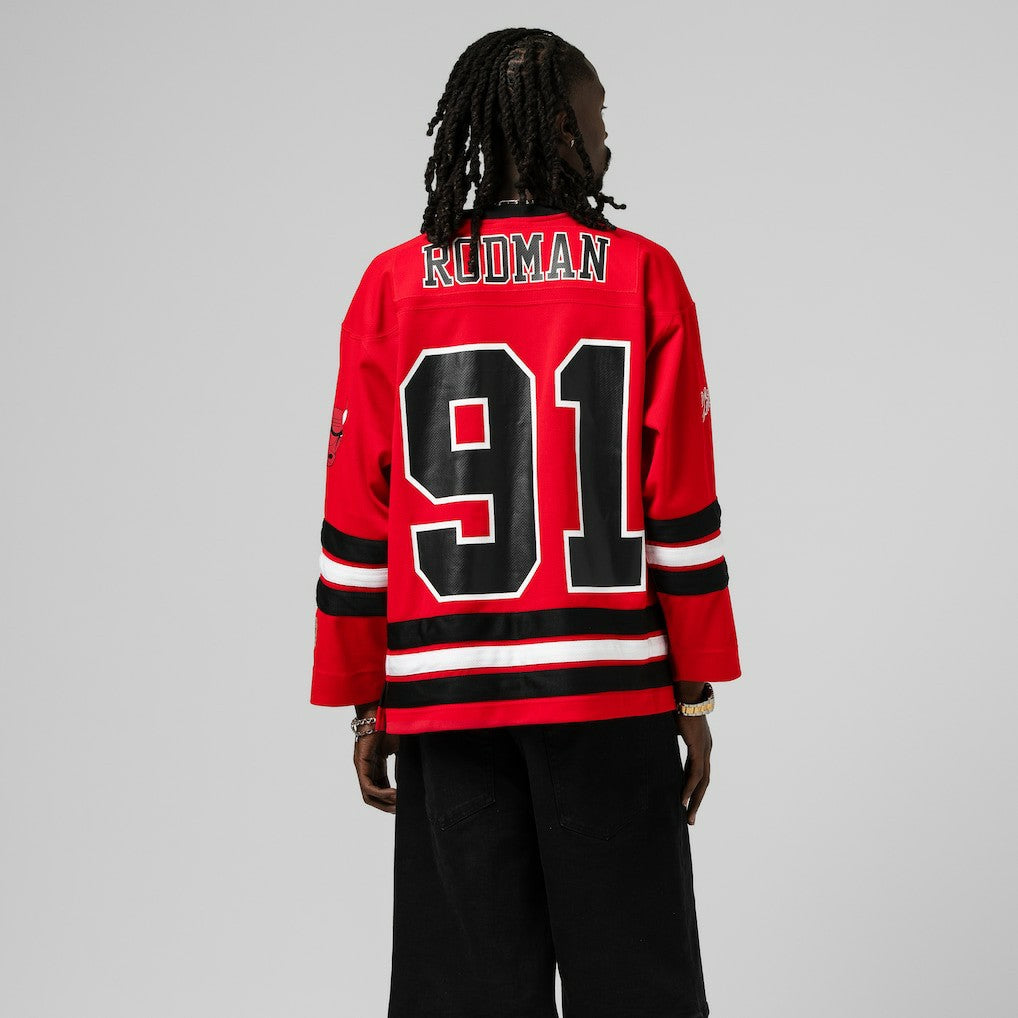 Dennis Rodman Chicago Bulls Unisex Maxxed Out Fashion Hockey Jersey sale - Red