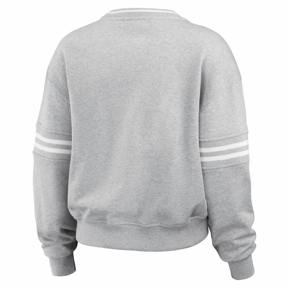 New York Mets WEAR by Erin Andrews Women's Sleeve Stripe Fleece Sweatshirt Gray