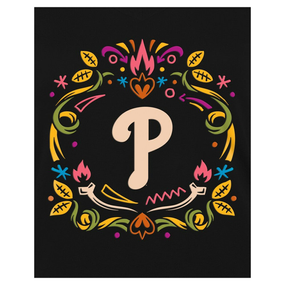Philadelphia Phillies Women's Día de los Muertos V-Neck T-Shirt Black | New Era