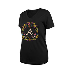 Atlanta Braves Women's Día de los Muertos V-Neck T-Shirt Black | New Era