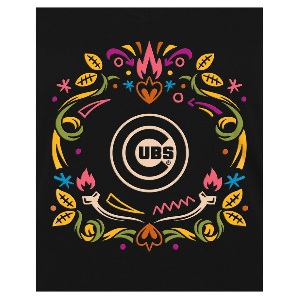 Chicago Cubs Women's Día de los Muertos V-Neck T-Shirt Black | New Era