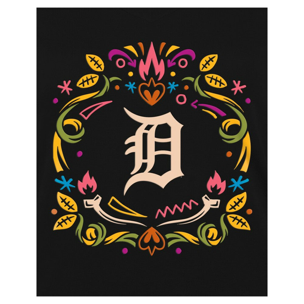 Detroit Tigers Women's Día de los Muertos V-Neck T-Shirt Black | New Era