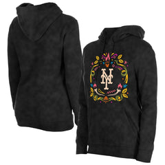 New York Mets Women's Día de Muertos Mineral Wash Hoodie Sweatshirt Black | New Era