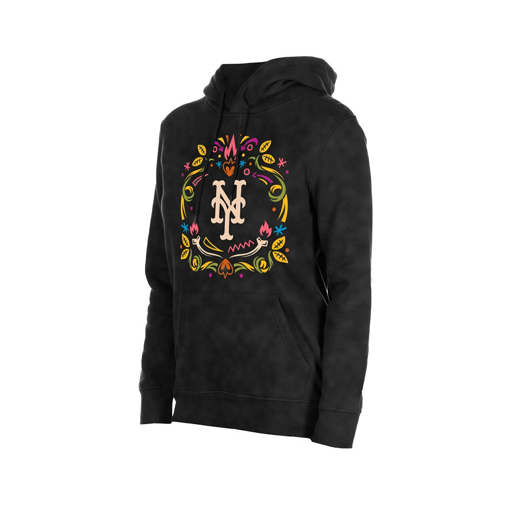 New York Mets Women's Día de Muertos Mineral Wash Hoodie Sweatshirt Black | New Era