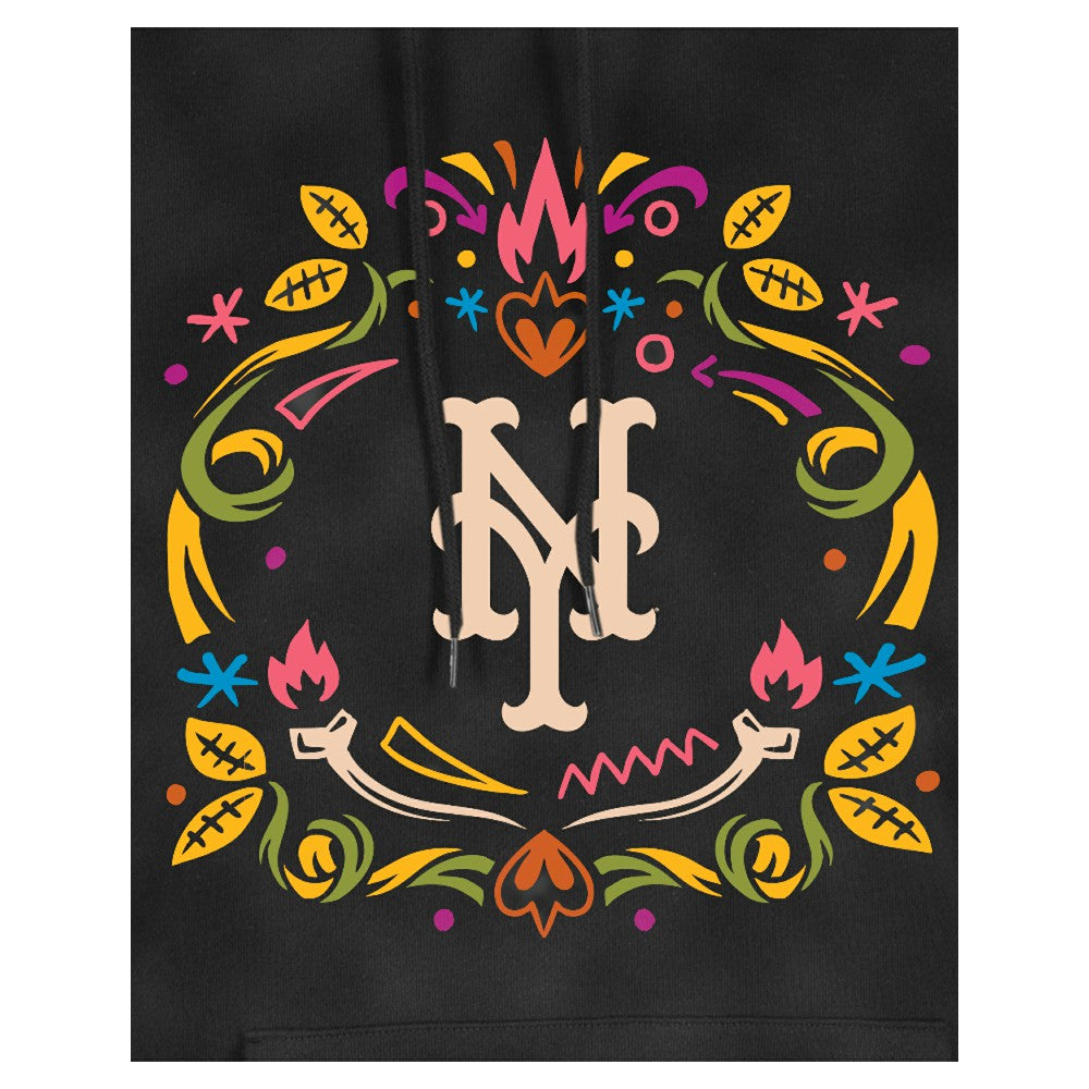 New York Mets Women's Día de Muertos Mineral Wash Hoodie Sweatshirt Black | New Era