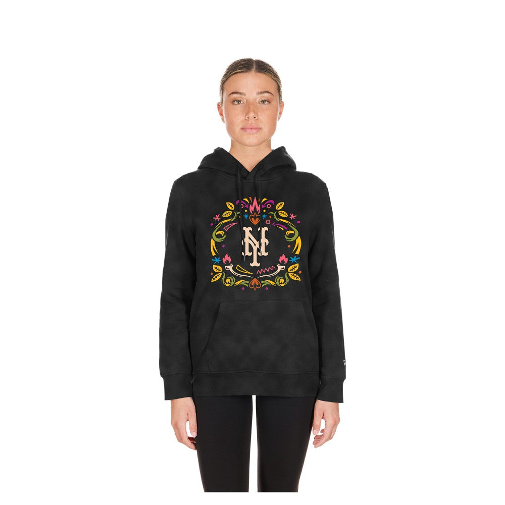 New York Mets Women's Día de Muertos Mineral Wash Hoodie Sweatshirt Black | New Era