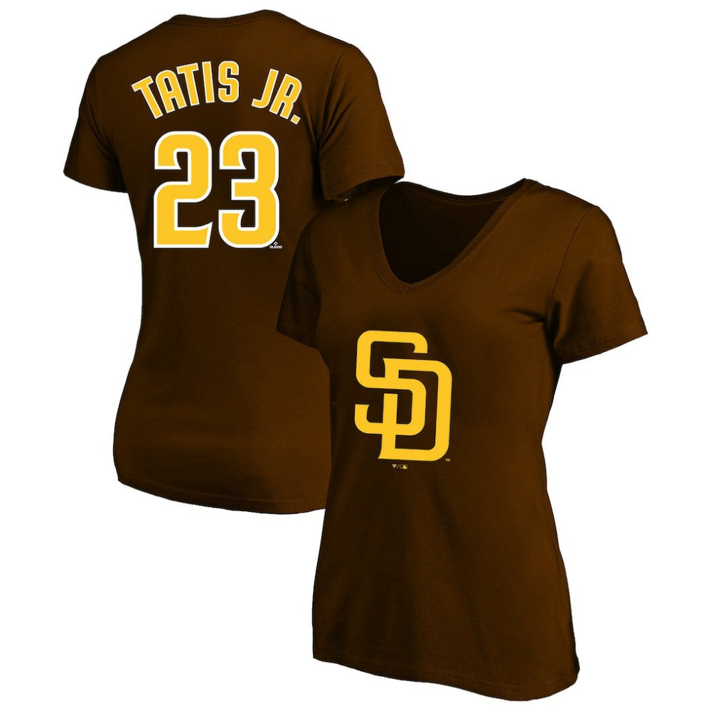 Fernando Tatis Jr. San Diego Padres Profile Women's Plus Size Name & Number V-Neck T-Shirt Brown