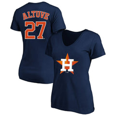 Jose Altuve Houston Astros Profile Women's Plus Size Name & Number V-Neck T-Shirt Navy