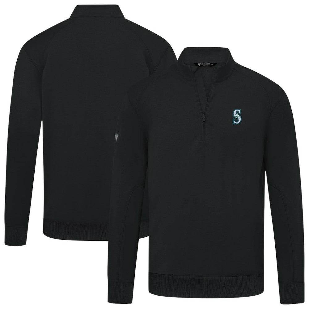 Seattle Mariners Levelwear Upright Insignia Tri-Blend Quarter-Zip Pullover Black