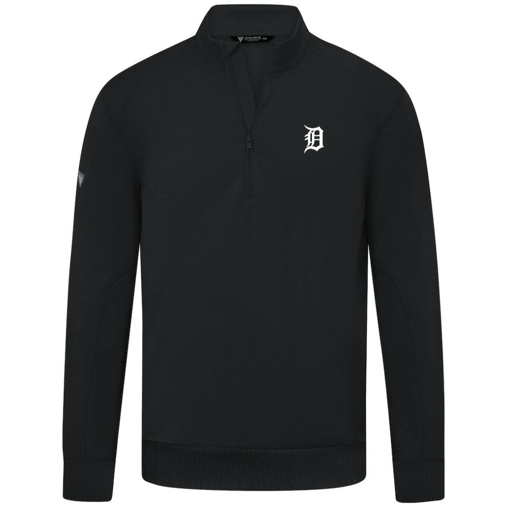 Detroit Tigers Levelwear Upright Insignia Tri-Blend Quarter-Zip Pullover Black