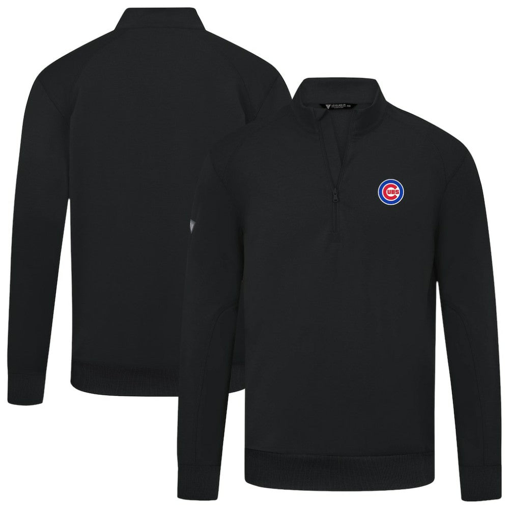 Chicago Cubs Levelwear Upright Insignia Tri-Blend Quarter-Zip Pullover Black