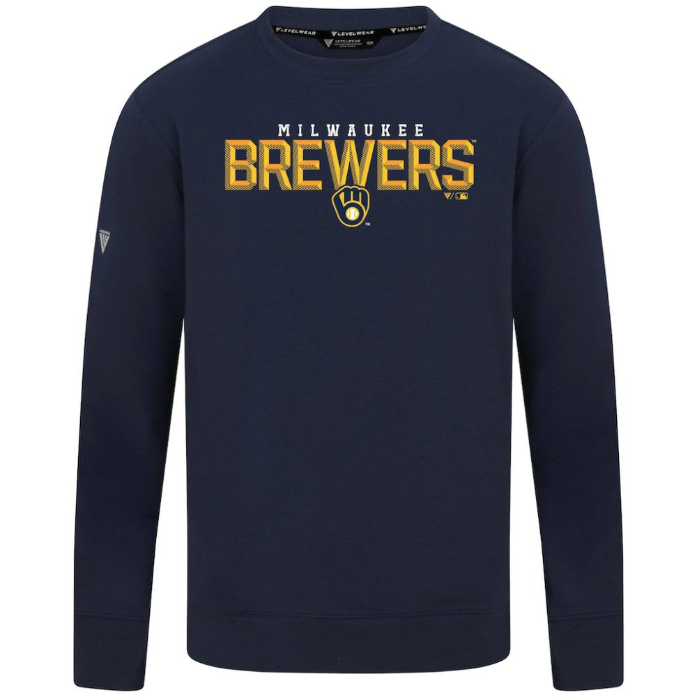 Milwaukee Brewers Levelwear Mandate Carve Tri-Blend Sweatshirt Navy