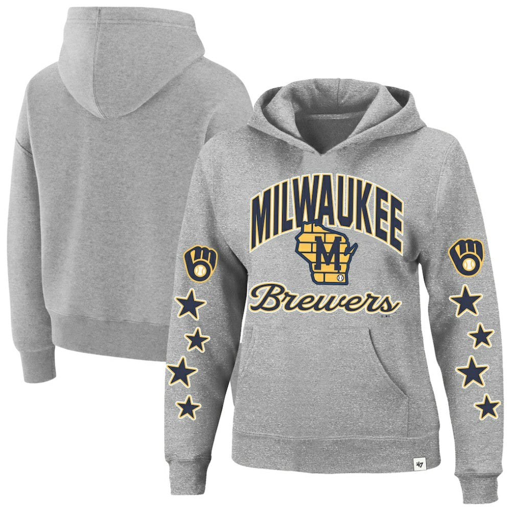 Milwaukee Brewers Women's Plus Size Starry Eye Hoodie Heather Gray | 47 brand