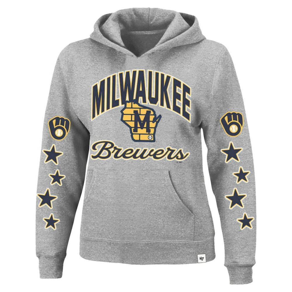 Milwaukee Brewers Women's Plus Size Starry Eye Hoodie Heather Gray | 47 brand