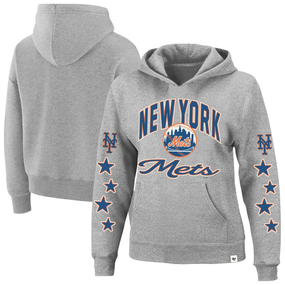 New York Mets Women's Plus Size Starry Eye Hoodie Heather Gray | 47 brand